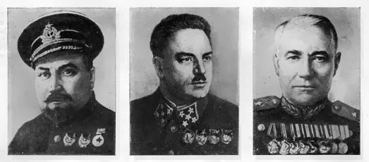 Контр-адмирал Н. О. Абрамов. 1941 г. Генерал армии И. В. Тюленев. 1941 г. Генерал-полковник Я. Т. Черевиченко. 1975 г.